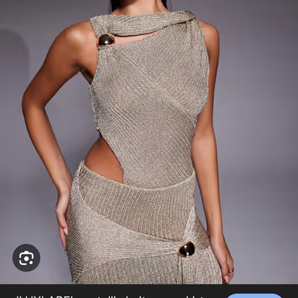Metallic Beige Cutout Knit Top